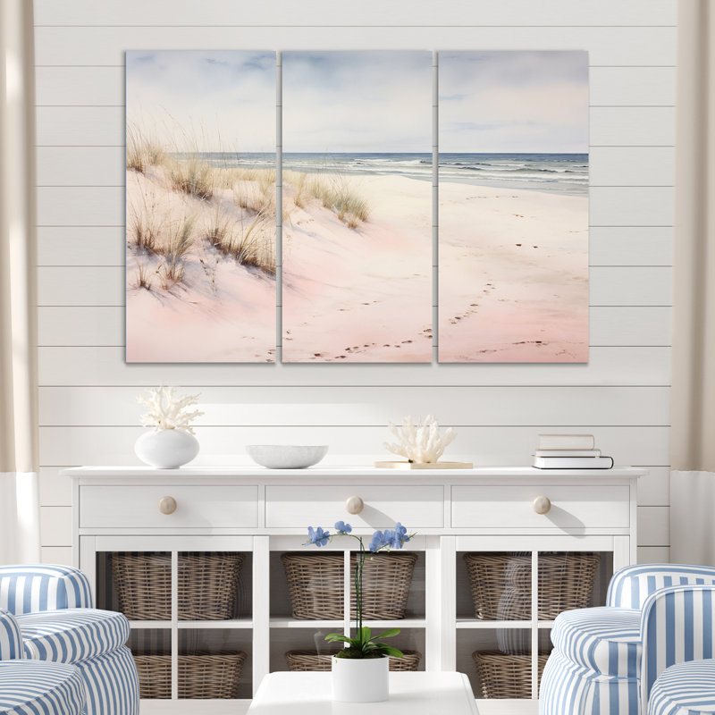 «Ocean Tranquility Tender Pink Pastel Sunrise IV», ensemble de reproductions d'art mural plage, H 32 po x l 48 po x P 1 po