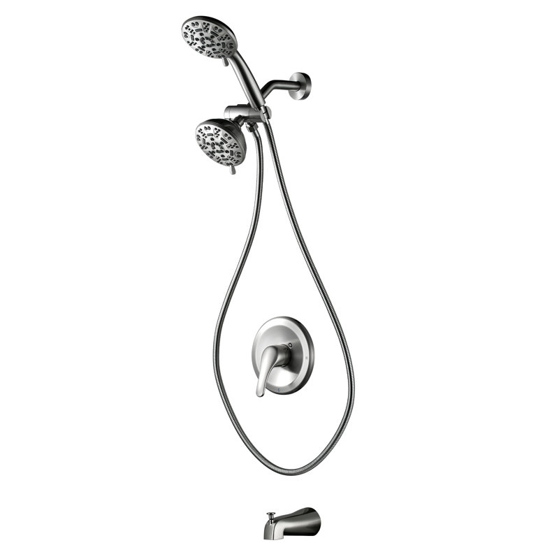 Dual 2-In-1 Round Single Handle 7-Spray Tub And Shower Faucet, Brushed Nikcel