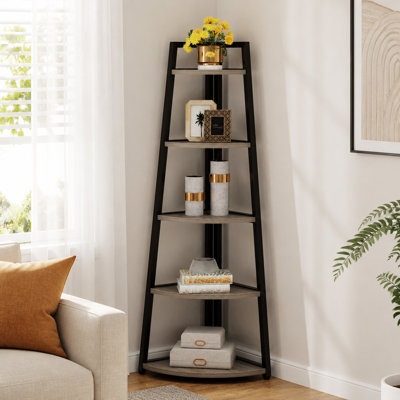 Grande bibliothèque d'angle compacte à 5 niveaux, support à plantes 70 po pour étagère, salon, chambre à coucher et entrée