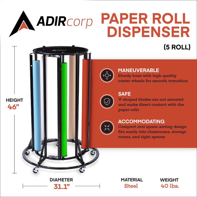 Distributeur de rouleau de papier vertical à 5 rouleaux avec roulettes, porte-papier de classe et emballage de 36 po
