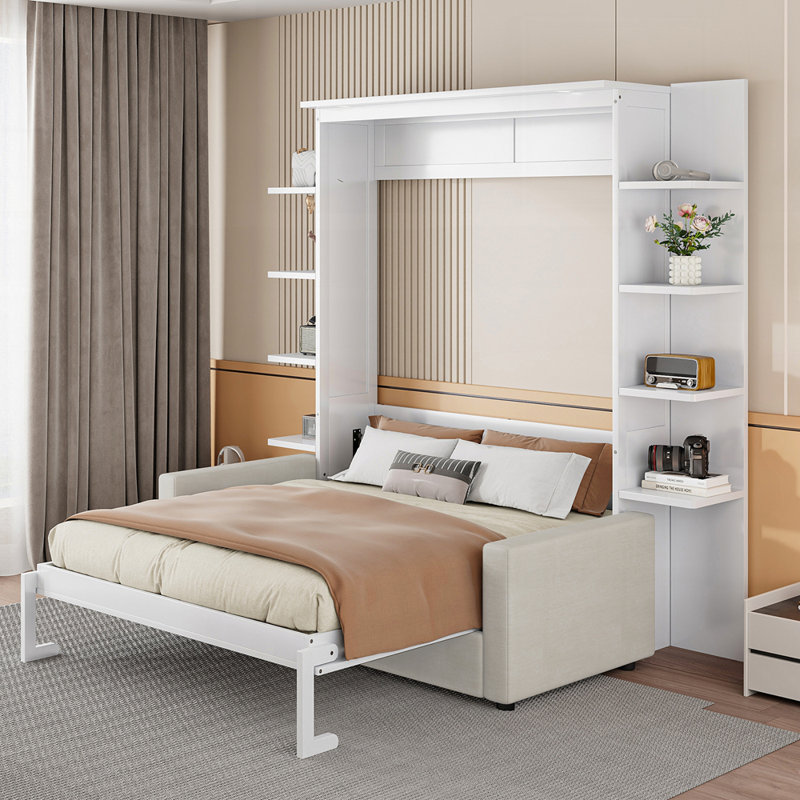 Lit escamotable multifonctionnel avec canapé et rangement, peu encombrant et confortable pour les petits appartements et les studios