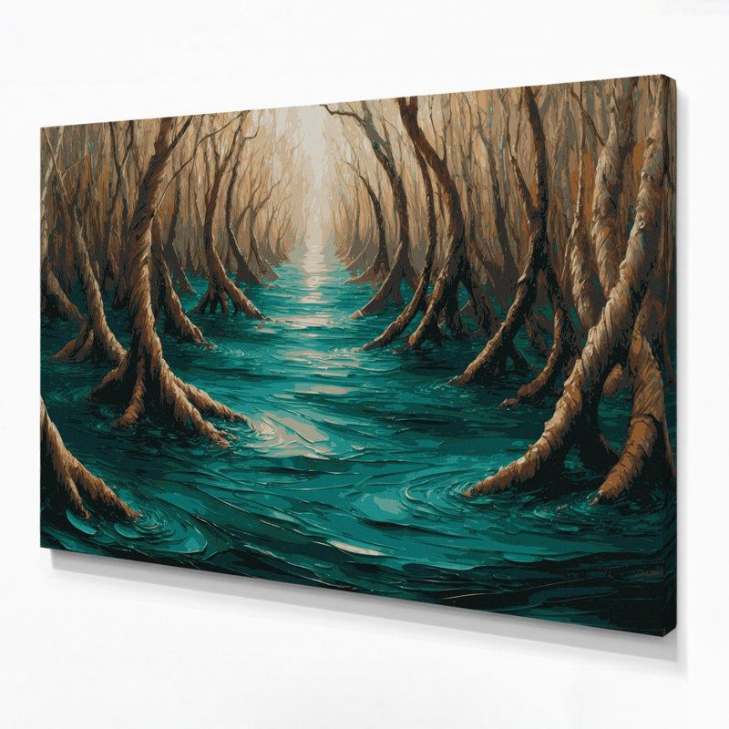 «Coastal Mangrove Maze», art mural sur toile bleue, H 24 po x l 36 po