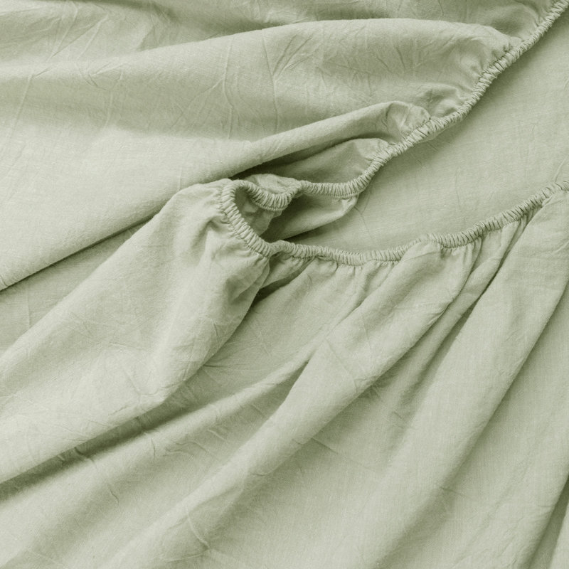 Drap-housse Bestouch 100% coton lin lavé, Drap-housse de taille très grand, Vert sauge