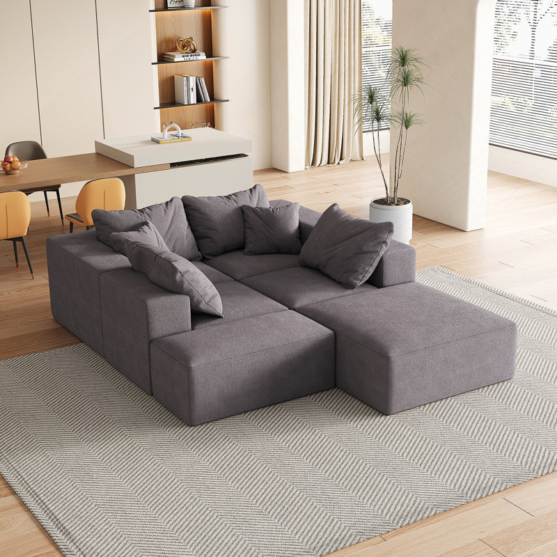 Ensemble de canapé modulaire rembourré en chenille Modern, canapé modulaire en forme de L avec 6 coussins pour un agencement flexible