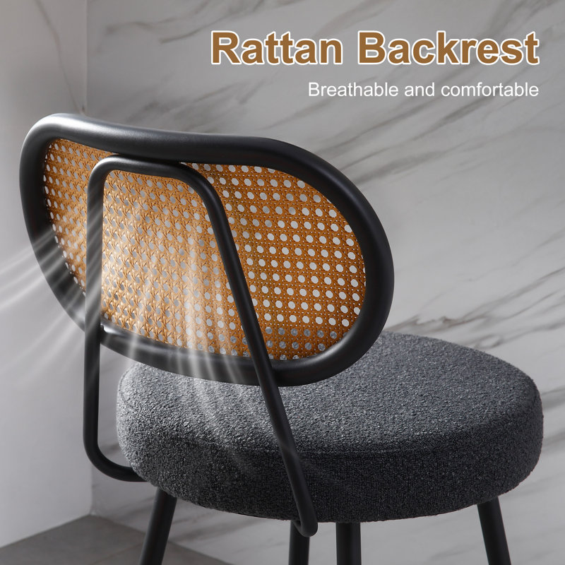 Counter Stool With Rattan Back, Black, 4