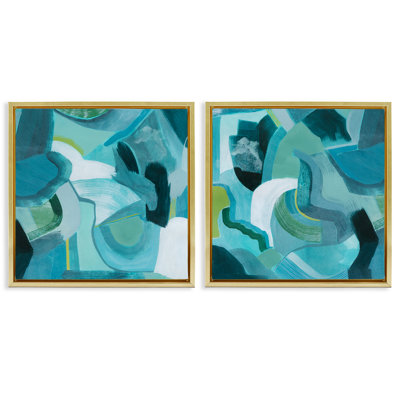 Energetic Blue Patterns 2 PC Framed Floater Canvas Set by Grace Popp