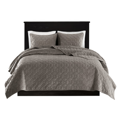 Taupe Full/Queen Velvet Quilt - 3 Pieces With Geometric Quilting, Keeps You Warm In Winter, 1 Quilt, 2 Shams, Cotton Filled Adds Warmth Cold Season,