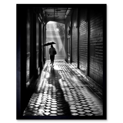 Fossen Walking Through The Alley Black And White Photo - Single Picture Frame Print