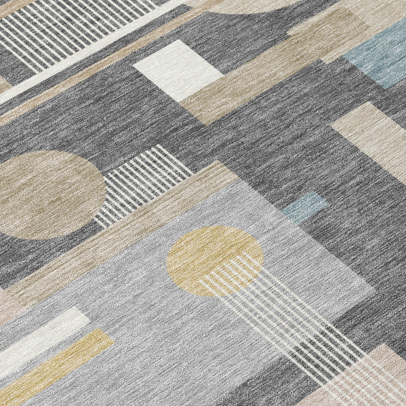 Tapis géométrique intérieur / extérieur lavable à la machine Chantille ACN2822, Gris, 9 pi x 12 pi
