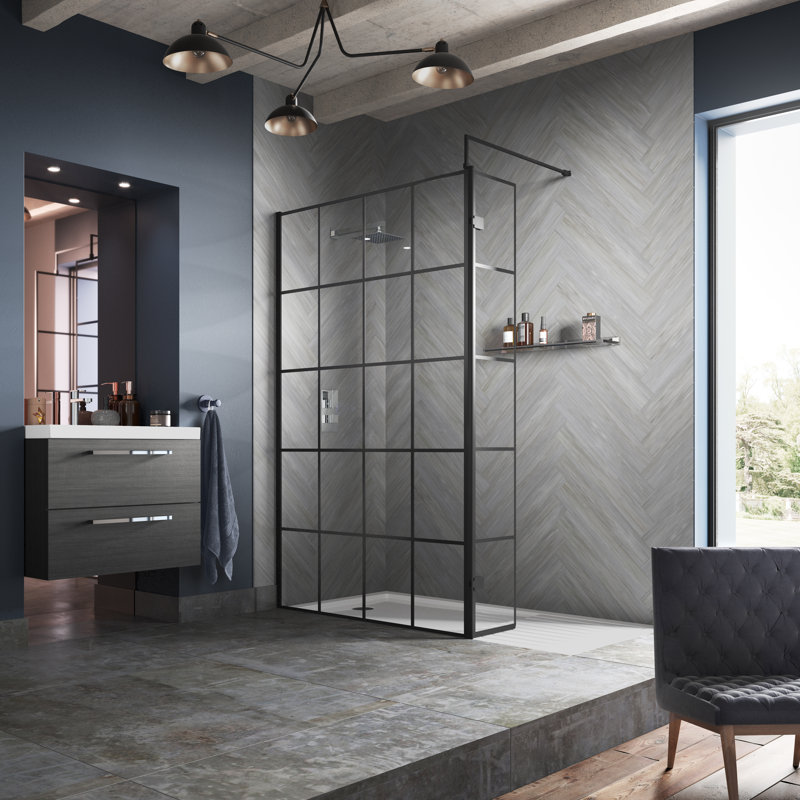 Framed Wet Room Glass Screens with Pattern Glass, 195cm H x 120cm W x 1.4cm D
