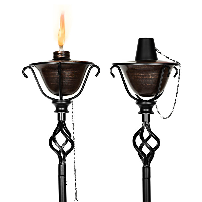 Bronze and Black Iron Outdoor Tiki Torches, Set of 2