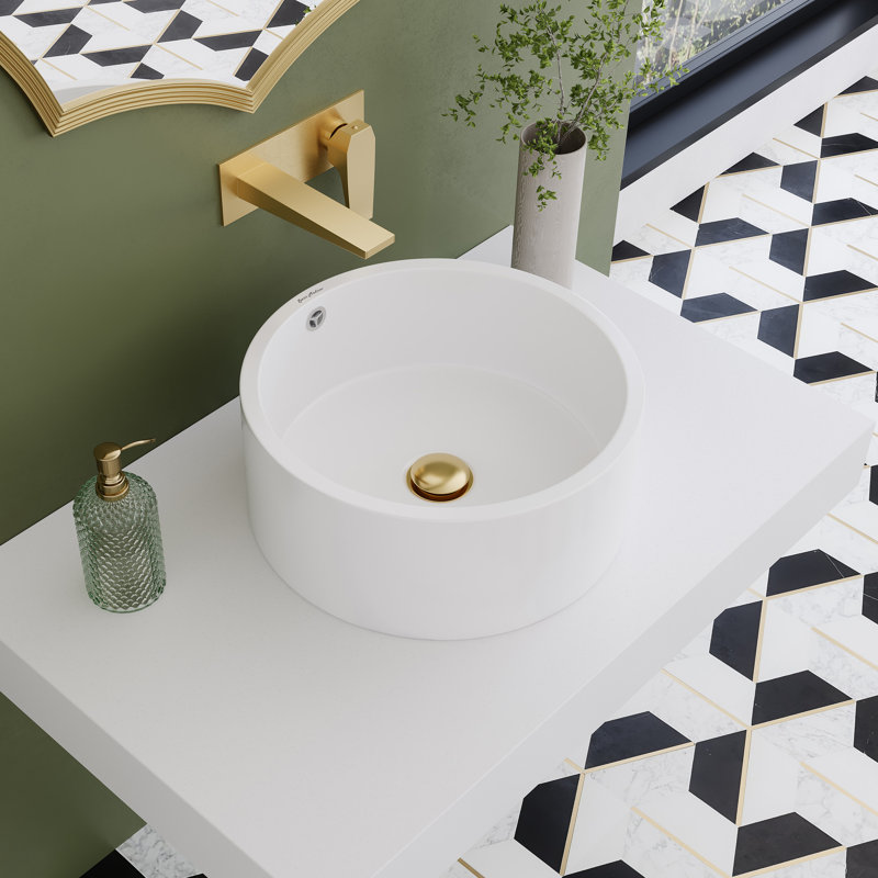 Swiss Madison Monaco 21.81" White Stone Circular Wall Mount Bathroom Sink with Overflow