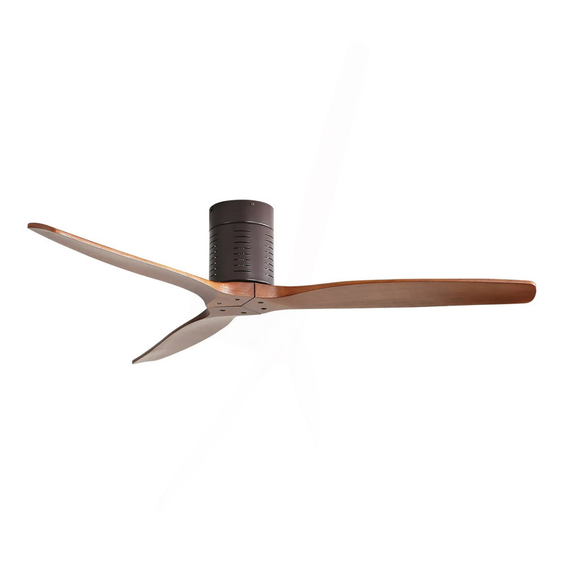 52 Inch Flush Mount Ceiling Fan With Remote Control, 3 Reversible Wood Blades Noiseless DC Motor Ceiling Fan Without Light