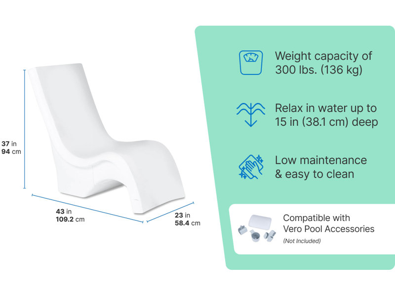Step2 White Vero Chair Tall 15" In-Pool Ledge Lounger and Patio Chair