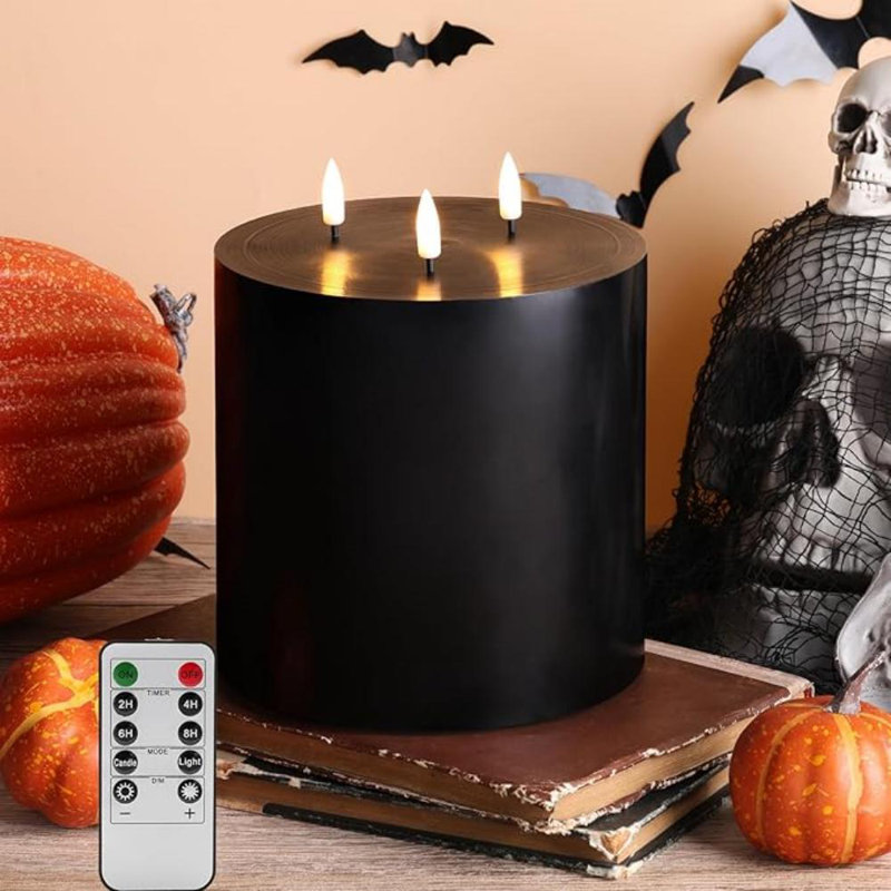 Extra Large Flameless Candles with 3 Wicks – Battery Operated Real Wax LED Candles, Black