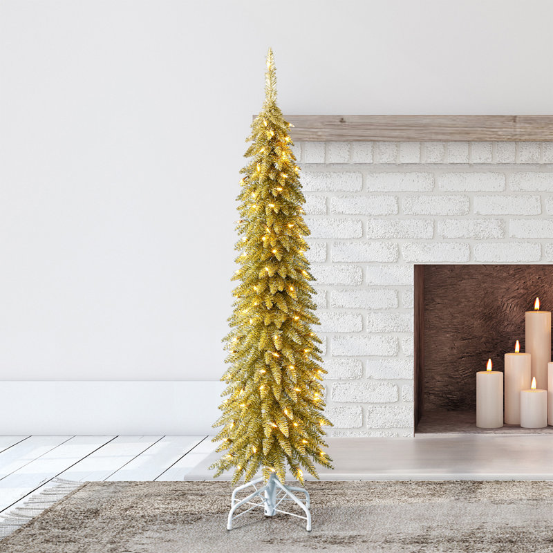 Home Heritage Pencil Artificial Tinsel Christmas Tree, 9', Silver