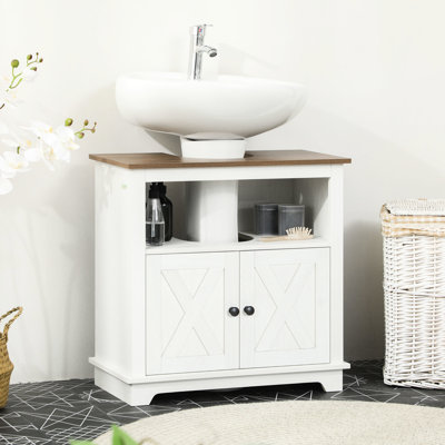 White Under Sink Bathroom Cabinet, Vibe, Double Door, Space Saving Organizer, White, Door Storage