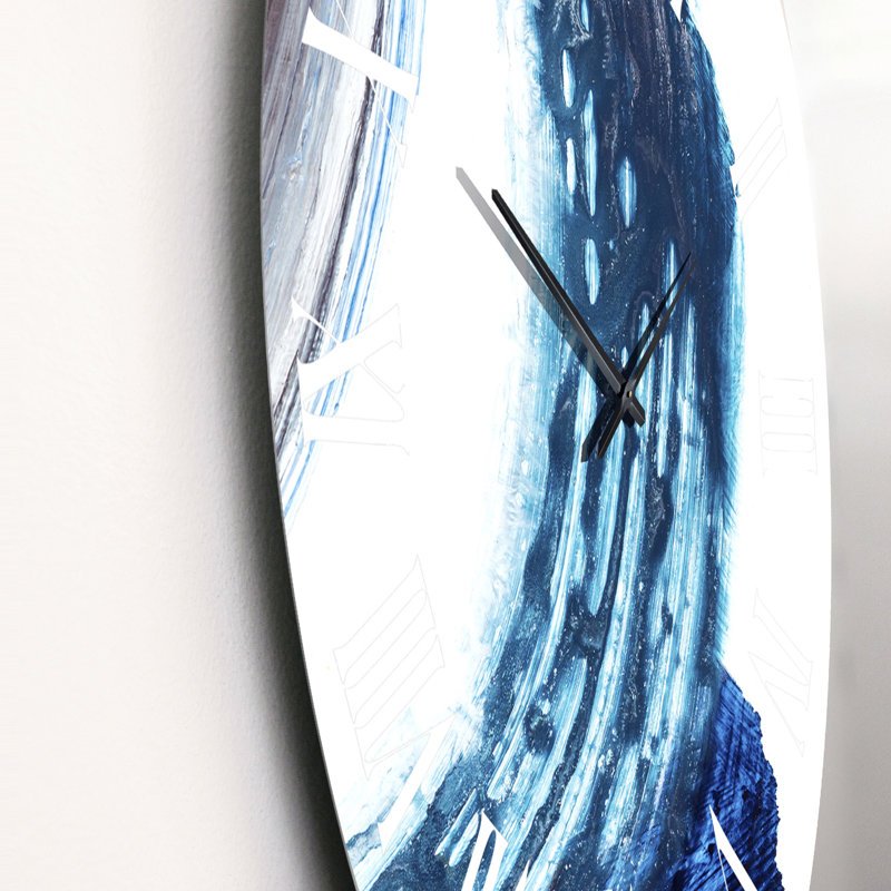 Blue And Brush Black Stripes - Modern Wall Clock, Medium