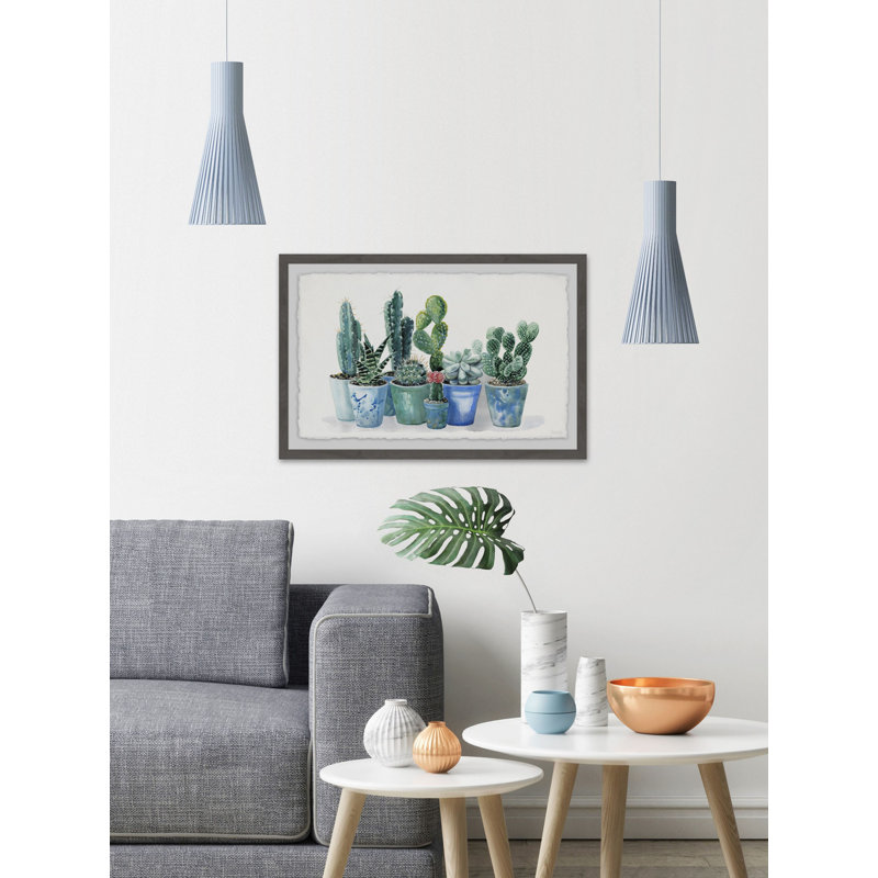 Potted Cactus Bunch by Parvez Taj - Single Picture Frame Painting, 20cm H x 30cm W x 3.81cm D