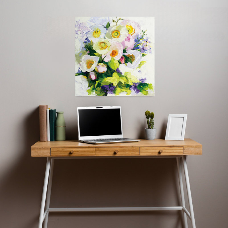 Art contemporain de coquelicots et pivoines, H 18 po x l 18 po