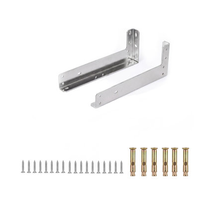 Heavy Duty Brushed Stainless Steel Floating Shelf Brackets, Wall Mount Support, 3 Depth Sizes for Wood Granite Quartz Wall Shelves
