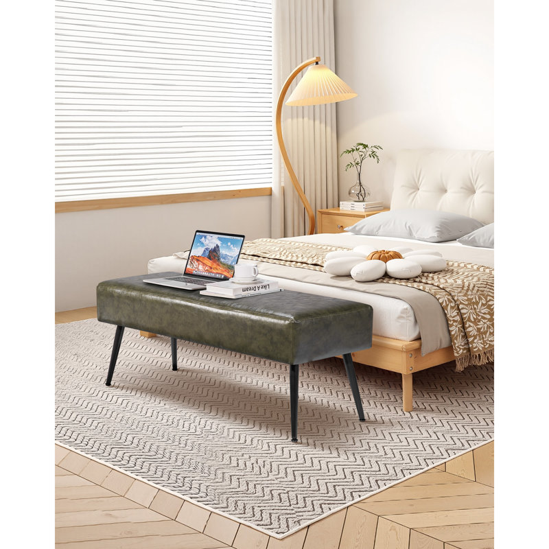 PU Leather Bedroom Bench with Metal Legs Shoe Bench for Entryway , Green