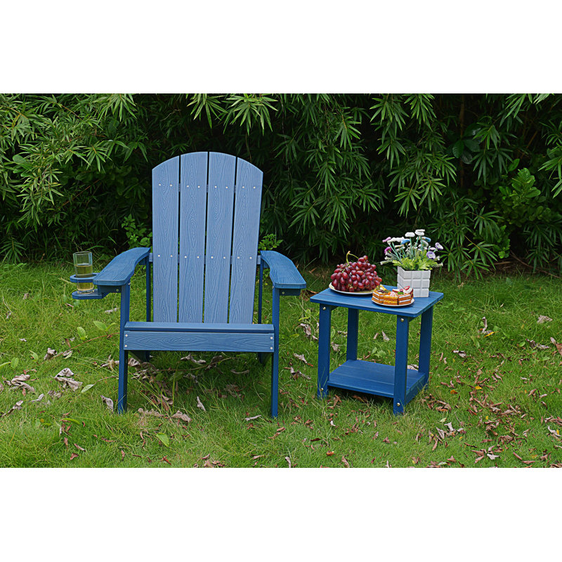 2-Piece Adirondack Chair, Outdoor Lounge Chair With Built-In Side Cup Holder, Navy Blue
