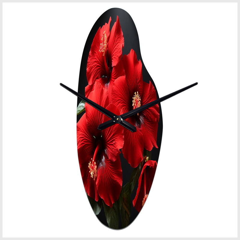 Horloge murale asymétrique en métal tropical rouge Hibiscus II - Hibiscus, Grand