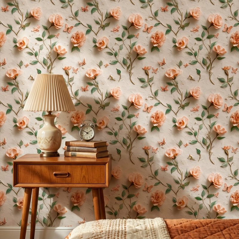 Papier peint floral rétro avec papillons