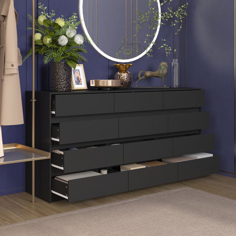 Commode 12 tiroirs Rhue, Noir, noir, noir, noir