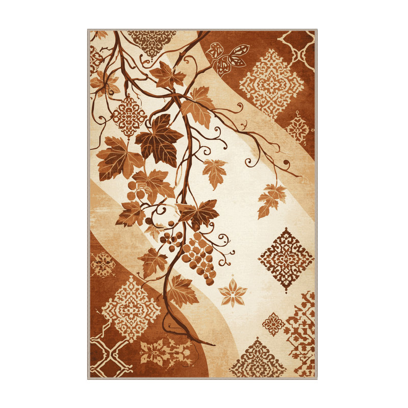 Machine Washable Ortmund Grapevine Global Inspired Moroccan Rug in Beige – Beige Binding, 4x6