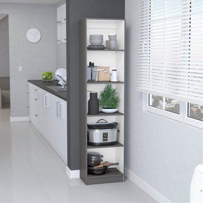 Bibliothèque Home Xs avec tablettes à 5 niveaux et design mince - gris mat / blanc - bureau