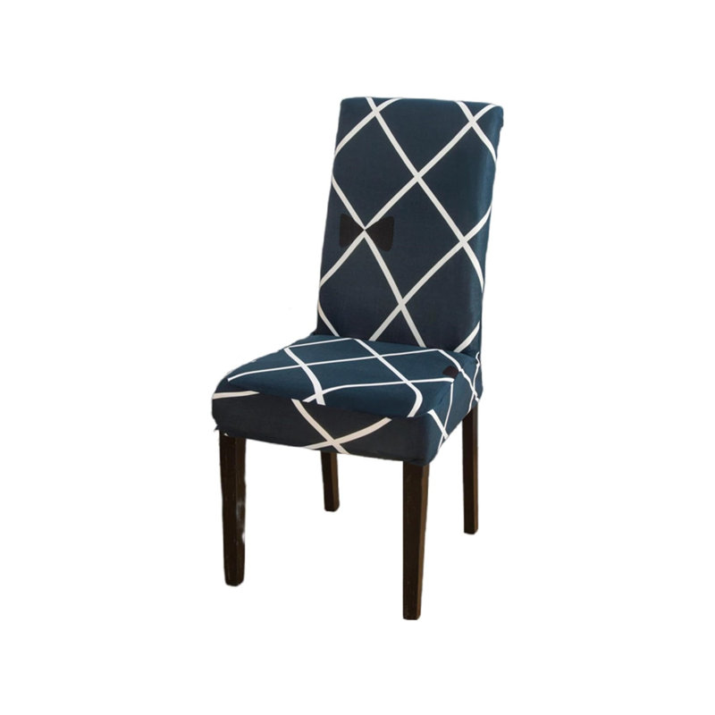 Housse de chaise de salle à manger flexible imprimée, amovible, bleu
