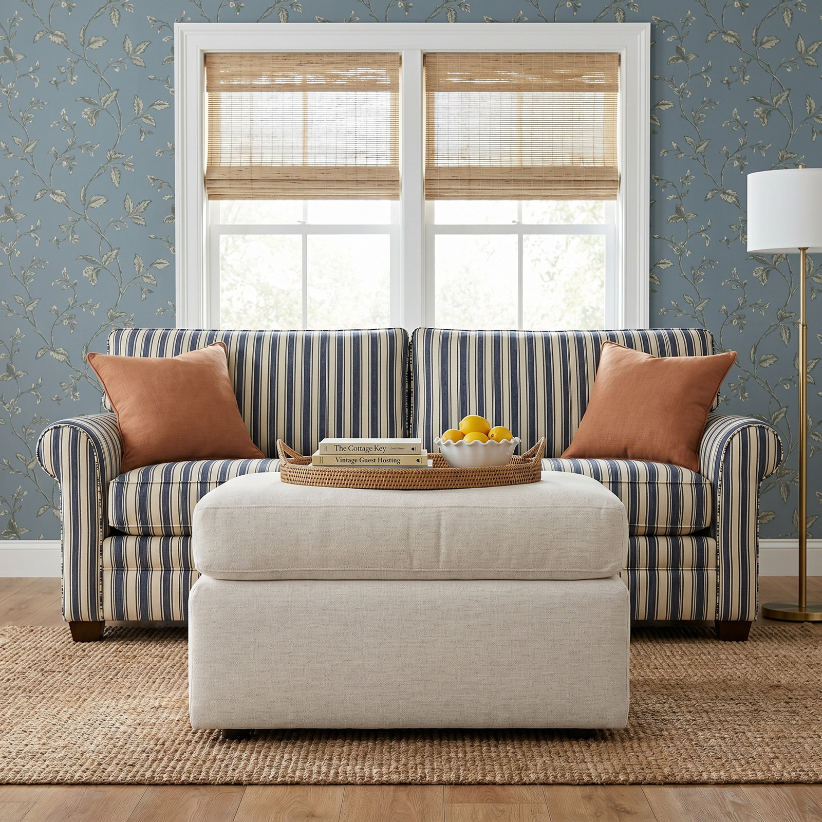 Savannah Upholstered Ottoman, Nomad Snow Crypton® Chenille