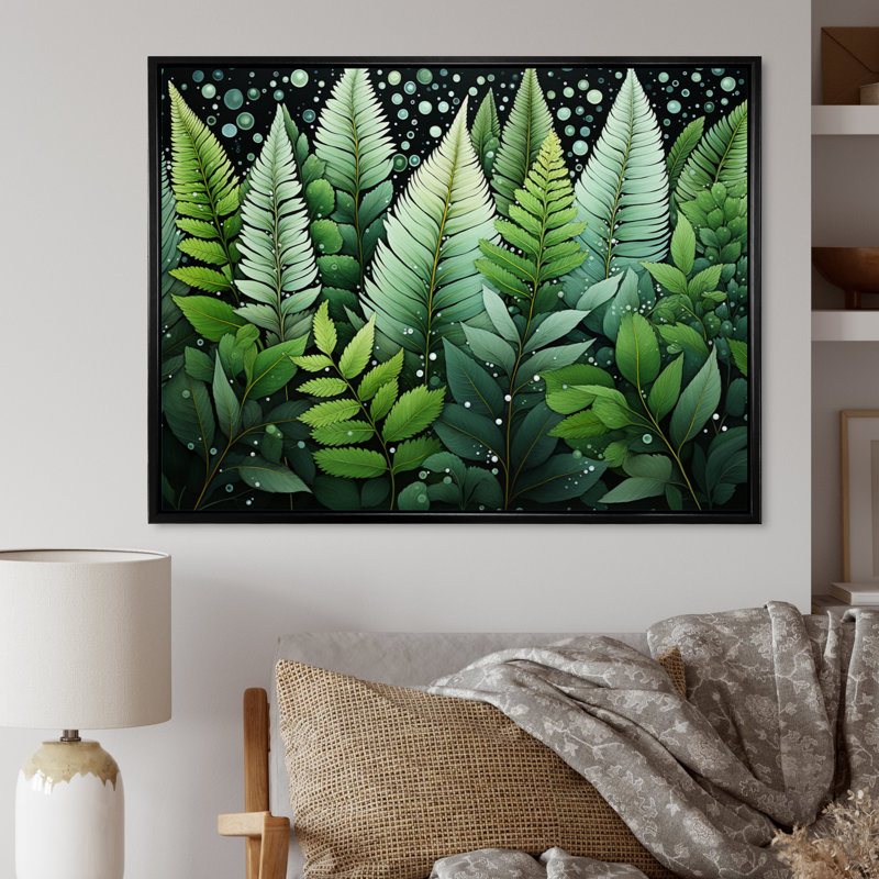 " Ferns Plant Whispering Fronds II ", H 30 po x l 40 po x P 1,5 po, Cadre flottant noir