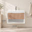 Meuble sous-vasque suspendu de 76 cm (30 po) seulement, meuble-lavabo mural moderne en MDF avec tiroir cannelé et étagère ouverte, blanc/chêne