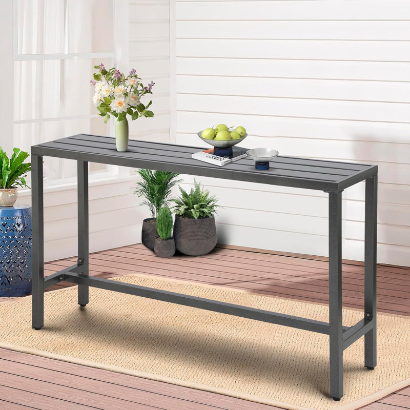 Table de bar d'extérieur à hauteur de comptoir, rectangulaire de 63 po pour patio, jardin, cour, balcon, bord de piscine (gris)