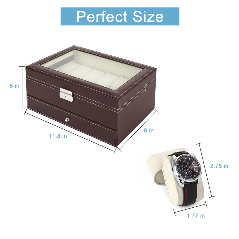 Glass Watch Box + Locking, Brown