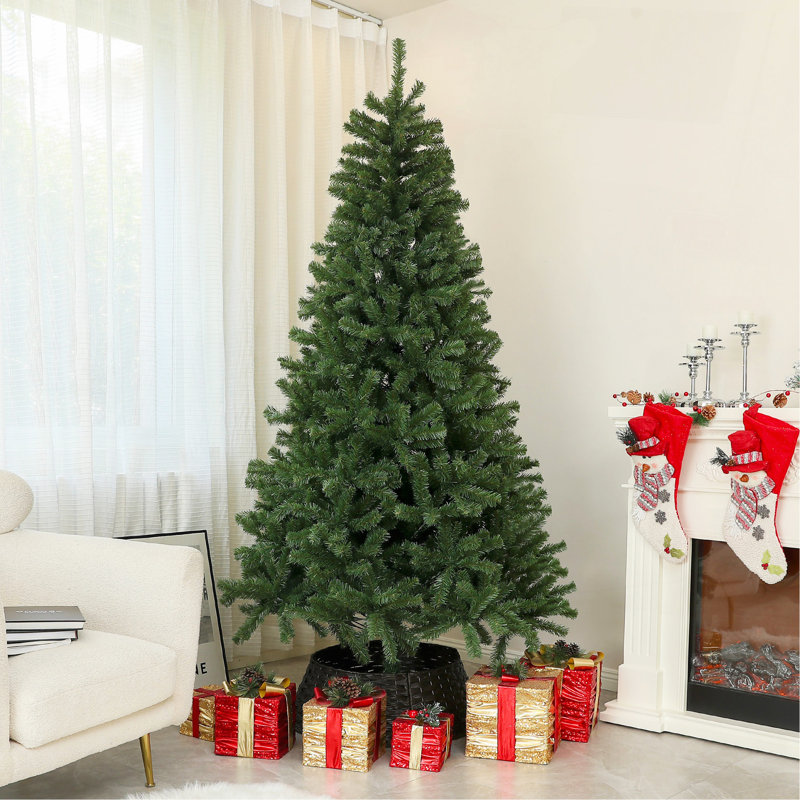 Arbre de Noël artificiel 7,5 pi, arbre de Noël avec 1346 branches, ouverture automatique, décoration des Fêtes avec base en acier pour bureau à domicile, vert