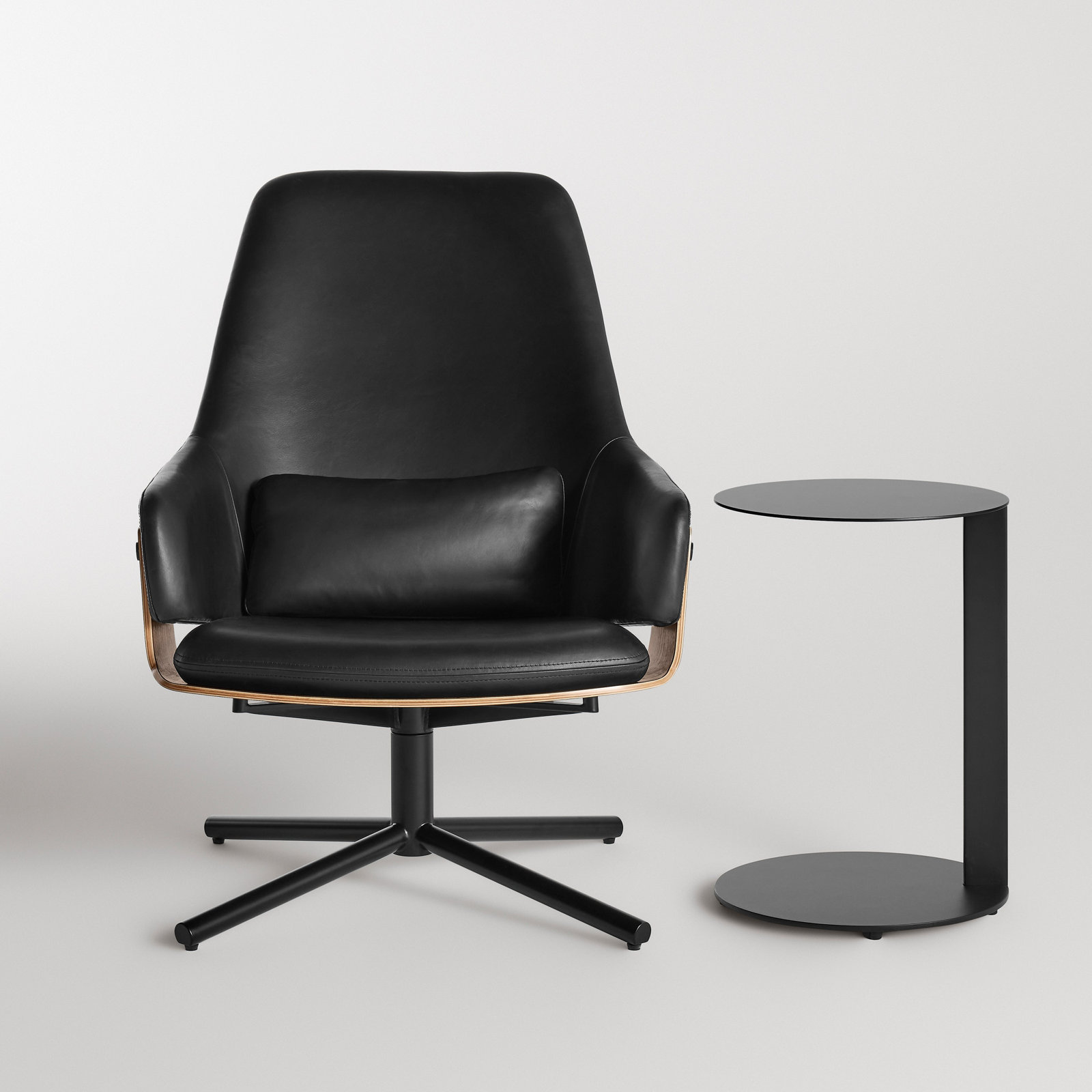 Lock Upholstered Swivel Accent Chair, Onyx Leather, Black