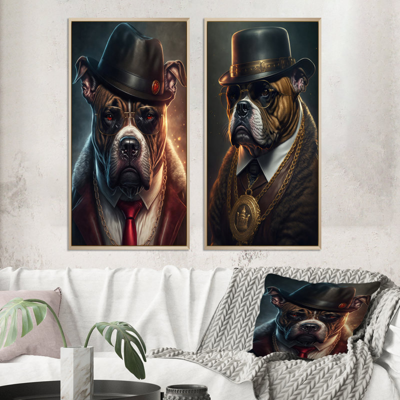 Mafia Pitbull - ensemble de 2 reproductions, Encadrement brun, H 40 po x l 40 po