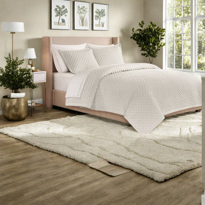 Ensemble de literie moderne en velours pour grand lit, couvre-lit matelassé blanc 3 pièces
