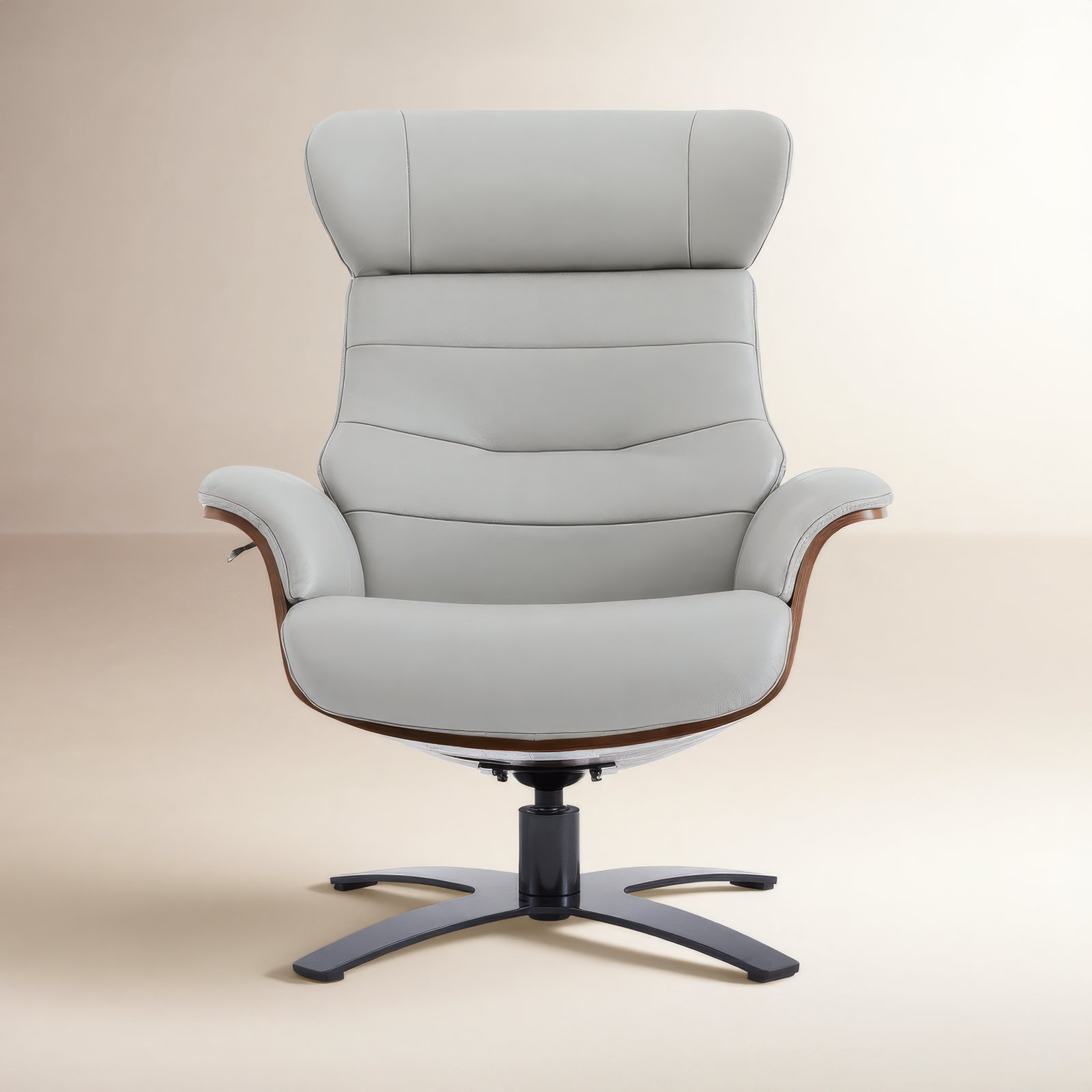 Dillon 31" Genuine Leather Manual Swivel Recliner, Light Gray