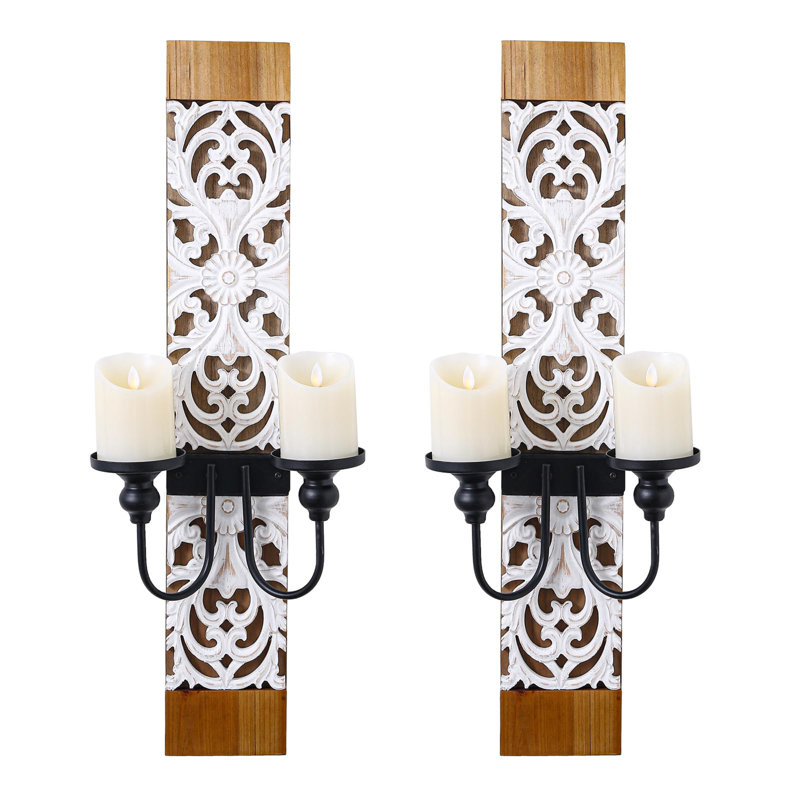 2 Piece Wood Wall Bath Sconce Set