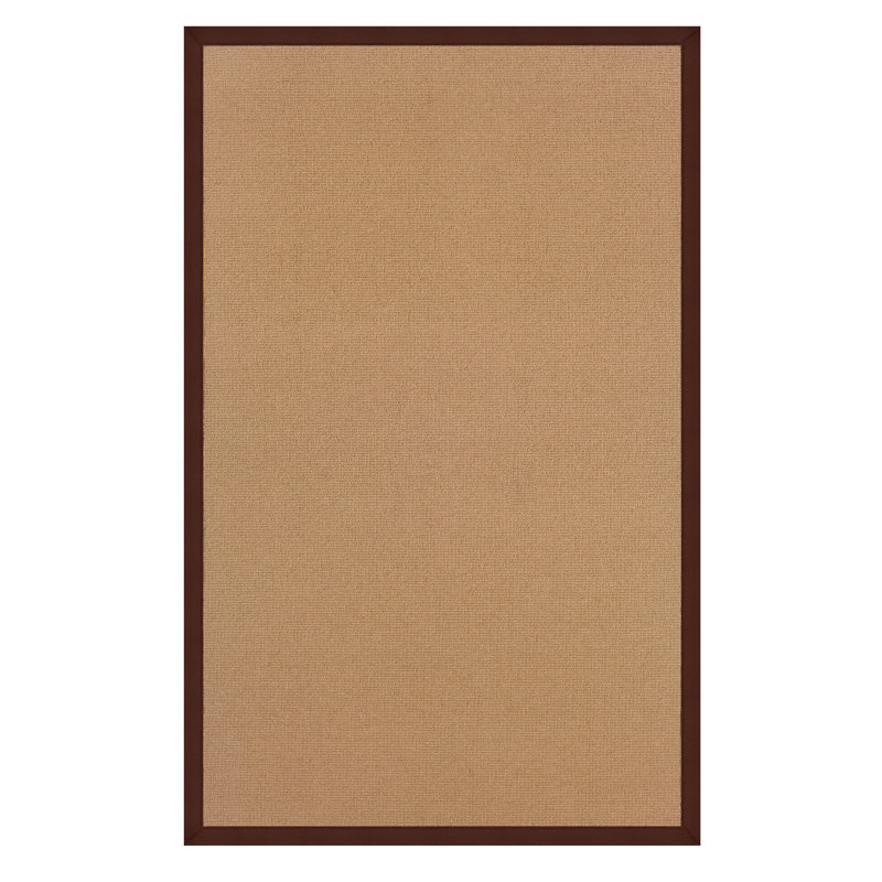 Tapis berbère beige foncé fait à la main avec bordure en coton brun fait à la main Nannette, Rectangle 4pi x 6 pi