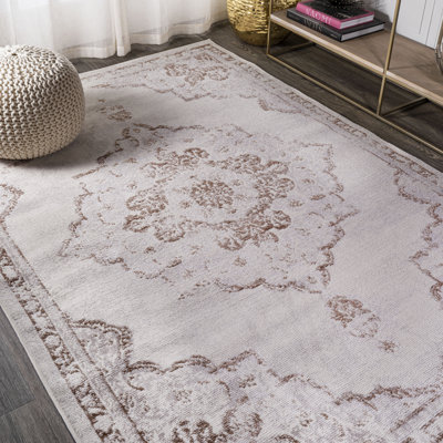 Pruden Ornate Medallion Modern Cream/Red Rug