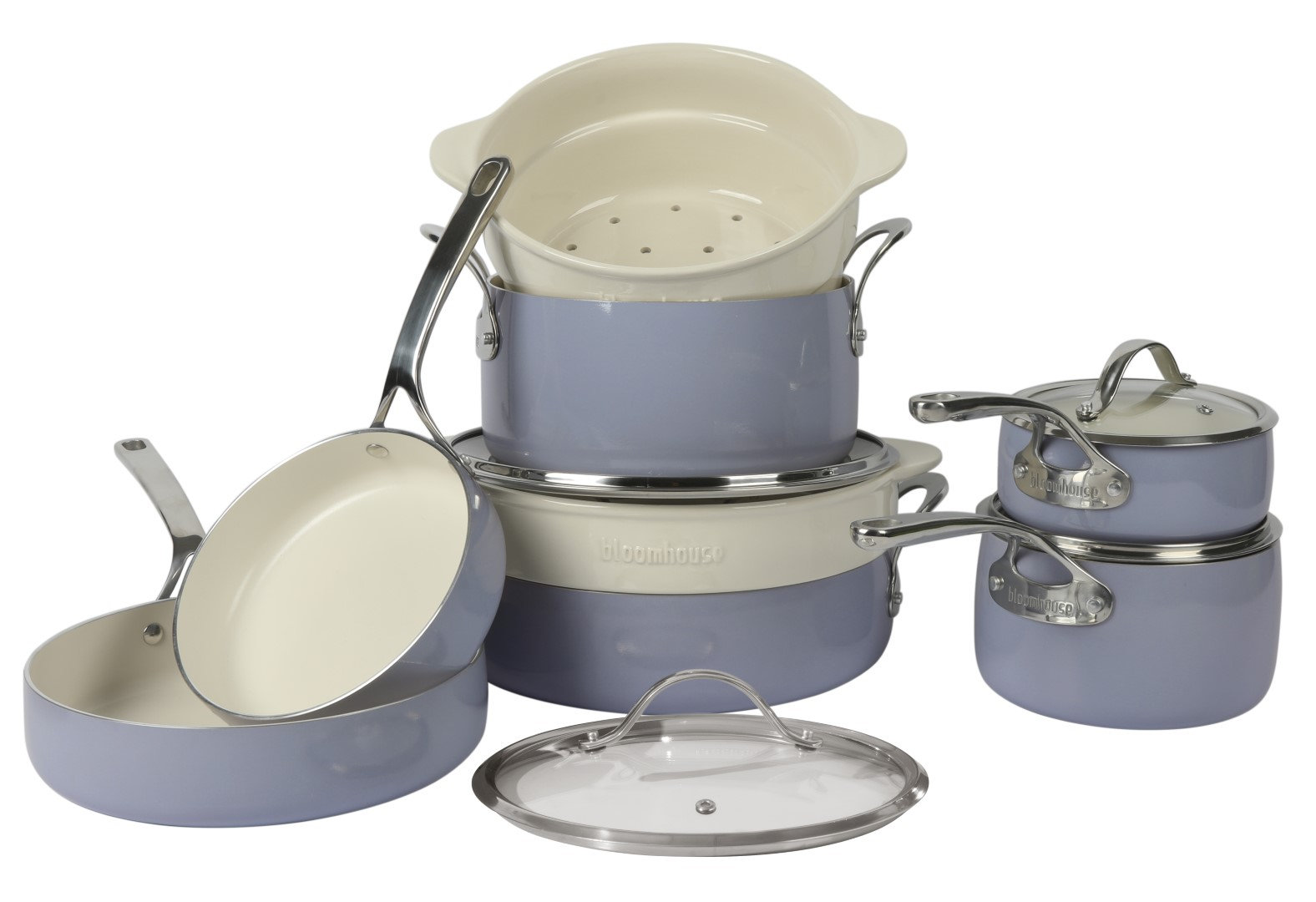 12-Piece Non-Stick Aluminum Cookware Set, Perinwinkle Blue
