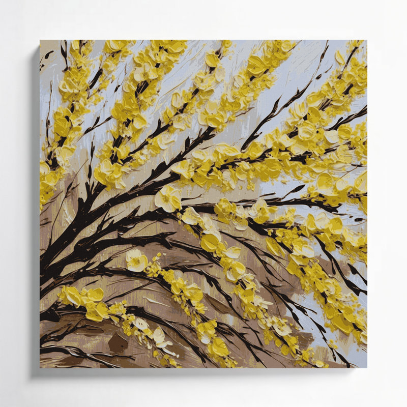Art mural sur toile Botanical Forsythia, H 12 po x l 12 po