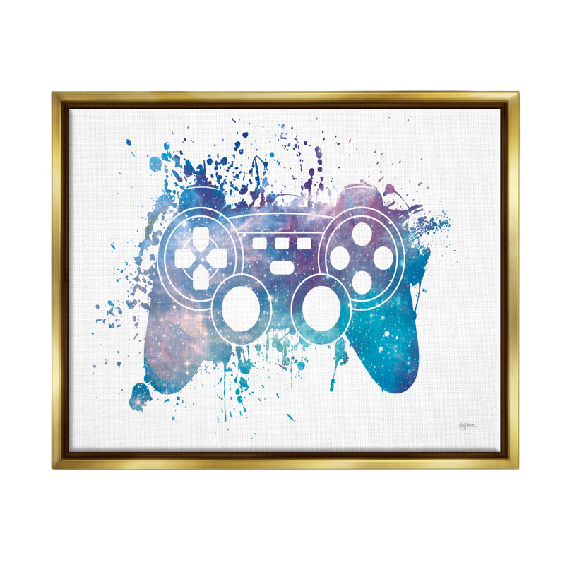 " Game Controller Modern Splash ", 17" H x 21" W x 1.7" D, Metallic Gold Floater Frame