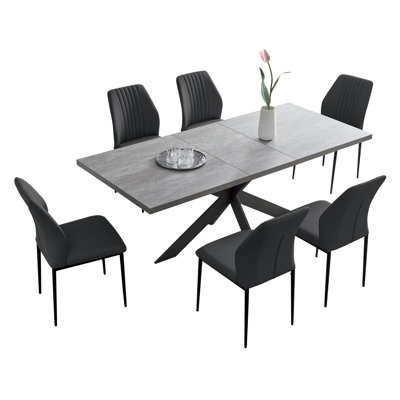 Geigle 51.2'' to 66.9''Extendable Table Set for Kitchen Dining Room Table, Home Furniture(1Table, 6Chairs)